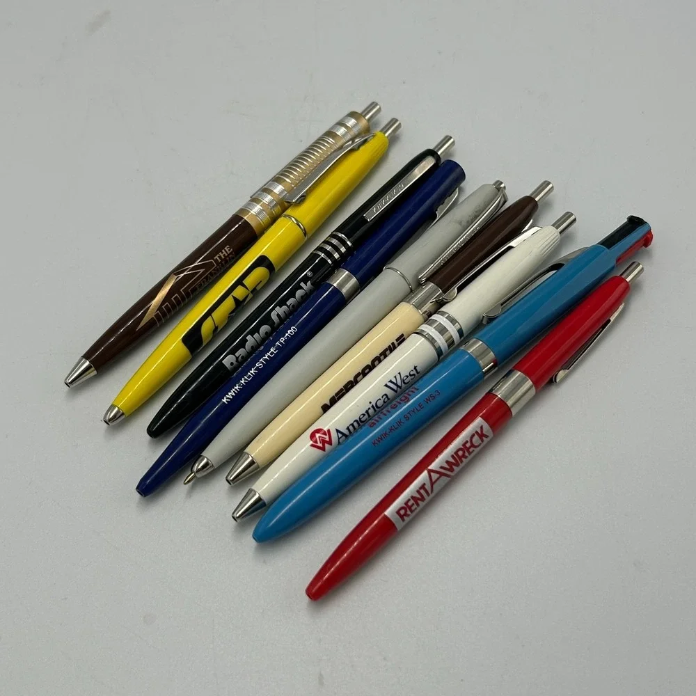 Vintage Salesman Sample Kit Advertising Pen Ballpoint Pens Lot 9 Kwik Klik Click